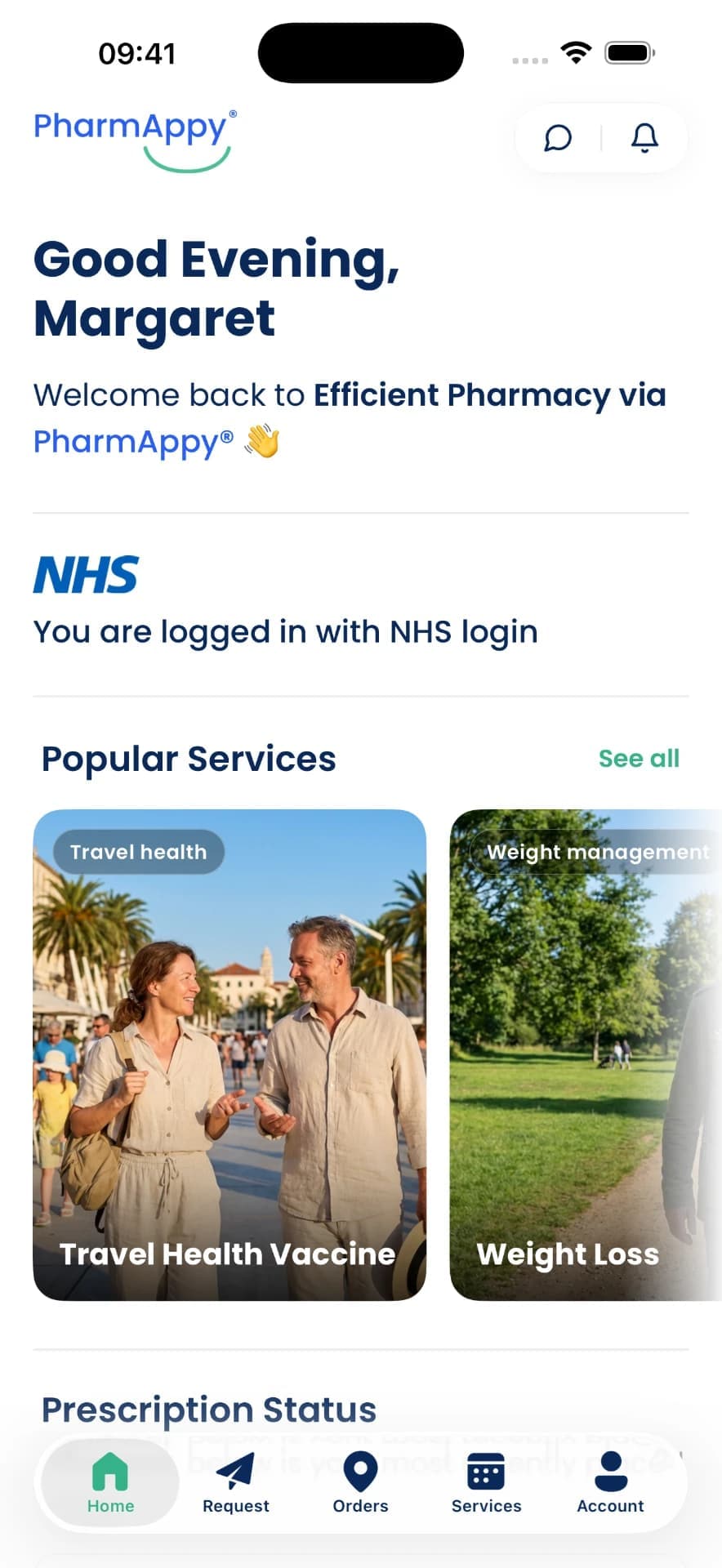 Chesters Pharmacy patient app home screen
